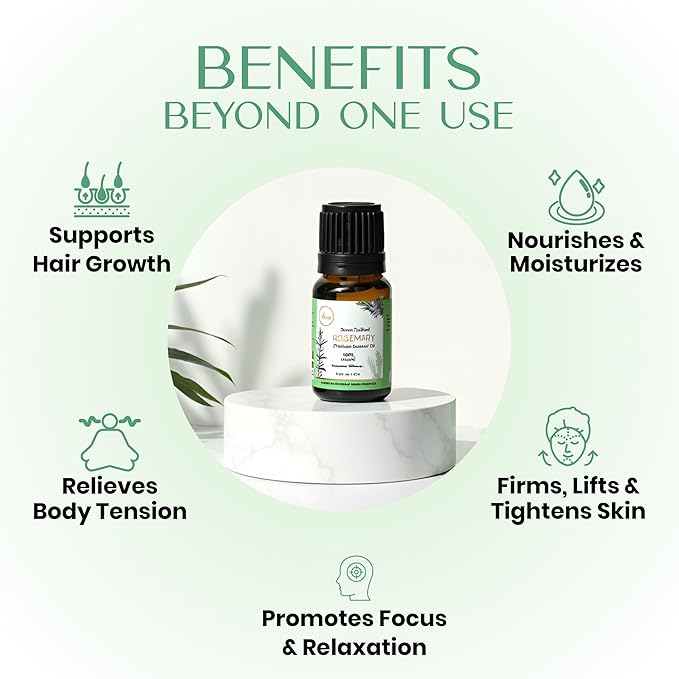 My Ace Rosemary Essential Oil | Pure, Natural & Premium Grade with Dropper for Scalp Care, Diffuser, Skin, Aromatherapy, Massage & Bath Use | 0.33 fl oz (Pack of 1)
