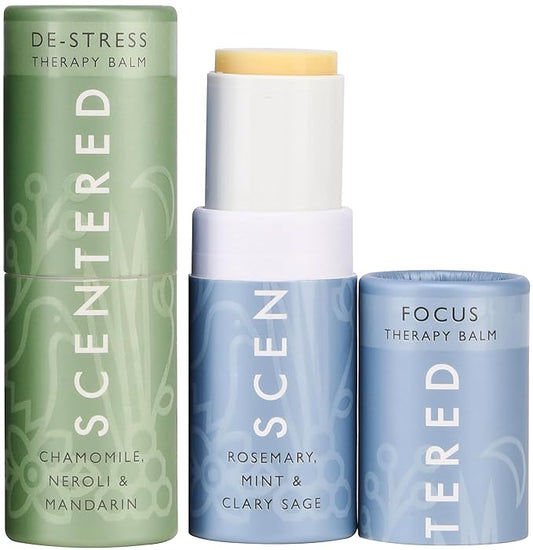 Scentered Aromatherapy Balm Sticks for Stress-Relief & Focus - Roll On Essential Oil Blends of Rosemary, Mint, Chamomile - Aromatherapy Gifts for Women - De-Stress & Focus