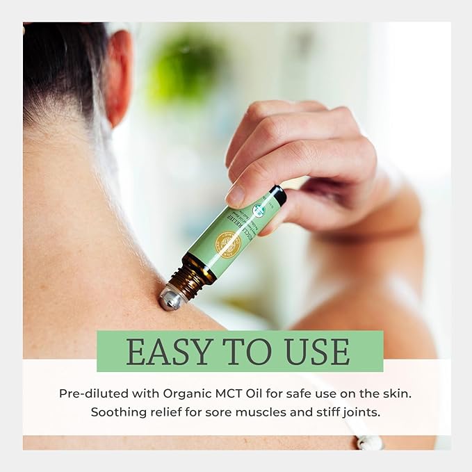 Silk Road Organic Muscle Relief Essential Oil Blend Roll On for Muscle Aches & Stiff Joints | USDA Certified Aromatherapy with Peppermint & Ginger - 10 ml Roller