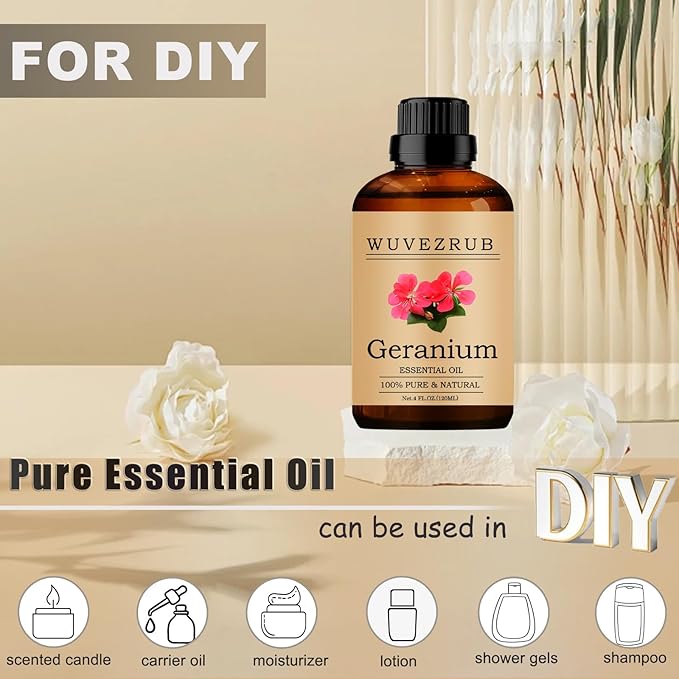 Geranium Essential Oils, 120ML Pure and Natural Essential Oil for Aromatherapy Diffuser - Geranium /4 Fl Oz