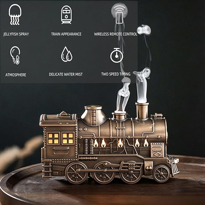 Train Diffuser,300ml Essential Oil Diffuser Quiet Train Oil Diffuser with Remote Control 2 Light 2 Spray Modes Aroma Diffuser for Home Bedroom Office (Silvery)