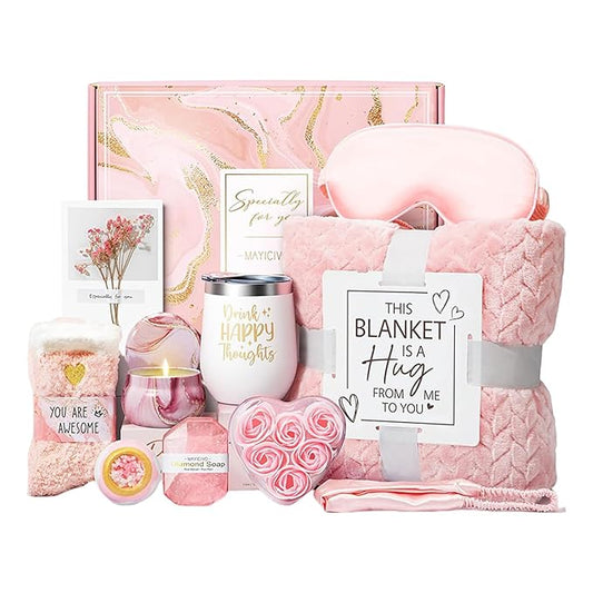Self Care Kit For Women - Luxury Wellness Basket For Relaxation, Pampering And Stress Relief With Flannel Blanket, Aromatherapy, Skincare , Bath Accessories, Candles, And Spa Items