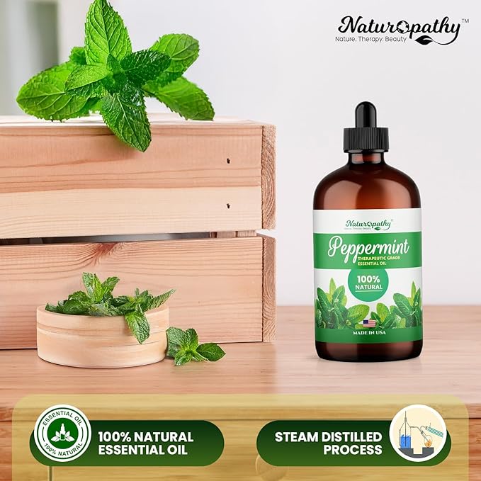 Naturopathy Peppermint Essential Oil, Natural Therapeutic Grade, Premium Quality Peppermint Oil, 4 fl. Oz - Perfect for Aromatherapy and Relaxation