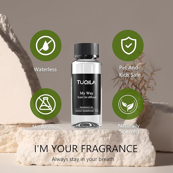 My Way Hotel Luxury Waterless Diffuser Oil 120ml 4.1Fl.Oz, Long Lasting Scent Oils for Cold Air Diffusers, Essential Oil Blend with Leather, Sandalwood, Cedarwood, Amber, Musk for Home, Office
