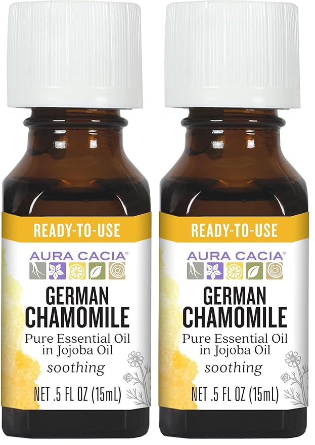 Aura Cacia German Chamomile Essential Oil (in jojoba Oil) | 0.5 fl. oz. | Matricaria recutita (Pack of 2)