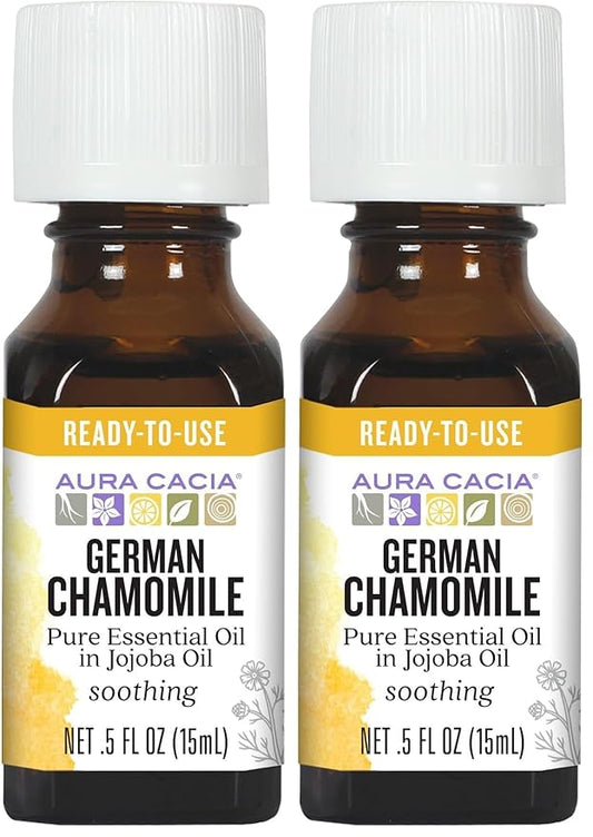 Aura Cacia German Chamomile Essential Oil (in jojoba Oil) | 0.5 fl. oz. | Matricaria recutita (Pack of 2)