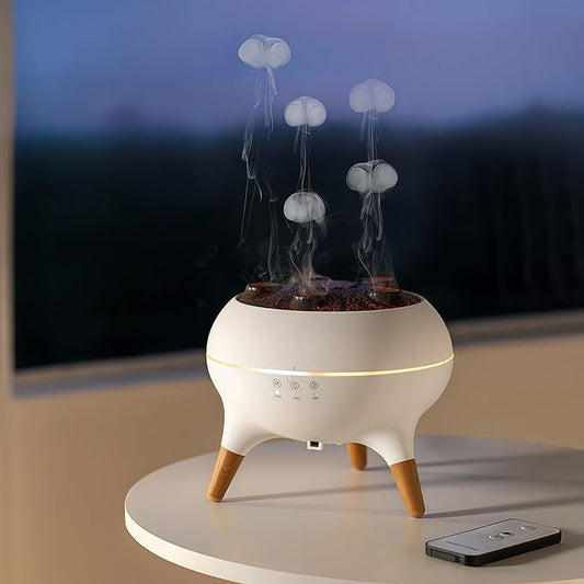 Dynamic Jellyfish Diffuser, 250ML Cool Mist Humidifier with 7 Color-Changing Lights, Smoke Ring Effect, Remote Control and 4/8H Timer Setting for Home Bedroom Office Yoga,Auto Shut-Off