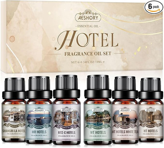 Hotel Diffuser Oils Gift Set - 6x10ML Luxury Fragrance Oil Blend, Hotel Scent Essential Oils Set for Diffuser, Candle, Soap Making Scents