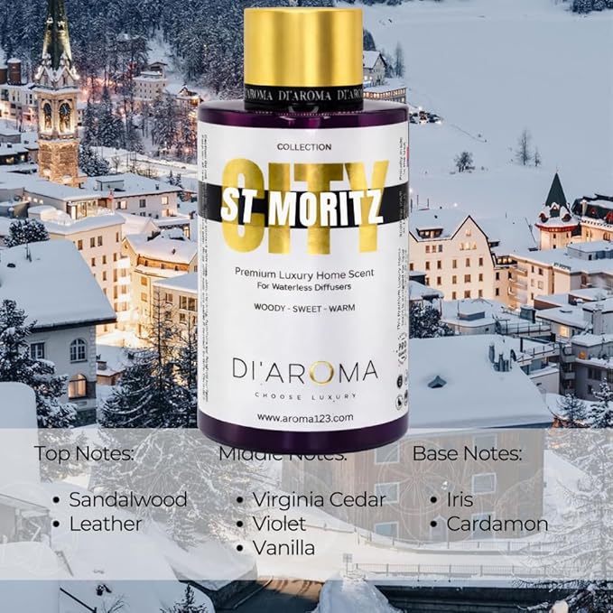 Di'Aroma St Moritz Aroma Oil Blend 120ml – Premium Diffuser Oil for Home, Waterless & Essential Oil Diffusers, Long Lasting Home Fragrance, City Collection, Made in USA (120ml, St. Moritz)