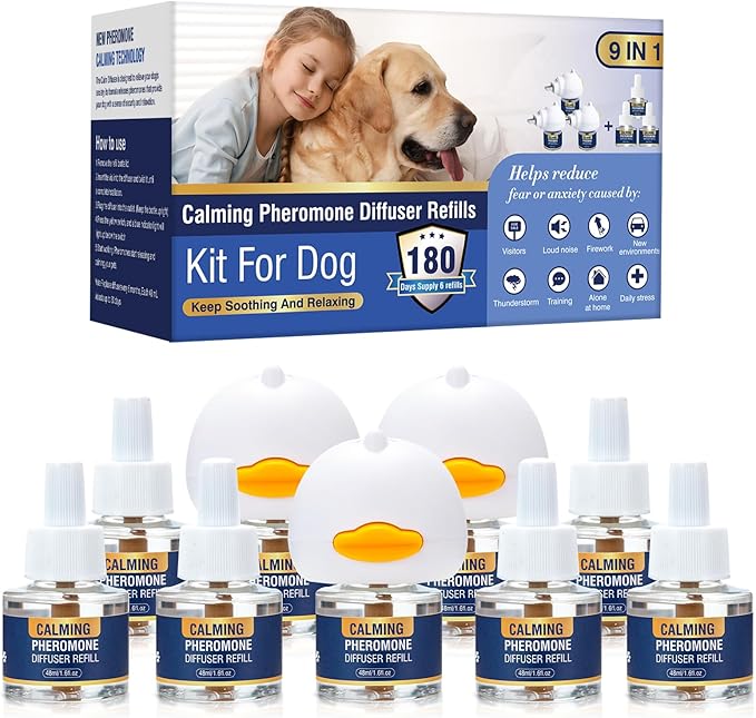 Calming Diffuser Kit Appeasing Dog Pheromones Pheromone Diffuser to Calm (3 Plug in+ 6 Pack 48ml Refill) for Anxiety Relieve Relief Reduce Aggression Fighting Barking Stress
