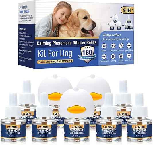 Calming Diffuser Kit Appeasing Dog Pheromones Pheromone Diffuser to Calm (3 Plug in+ 6 Pack 48ml Refill) for Anxiety Relieve Relief Reduce Aggression Fighting Barking Stress