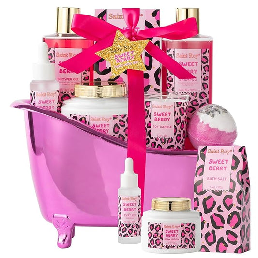 Mothers Day Gifts for Women, Bath and Body Gift Basket Set Home Bath Spa Gift Basket for Women Sweet Berry Bath Sets for Teens Gift Aromatherapy Home Spa Kit with Body Oil, Women's spa Kit Best Gifts
