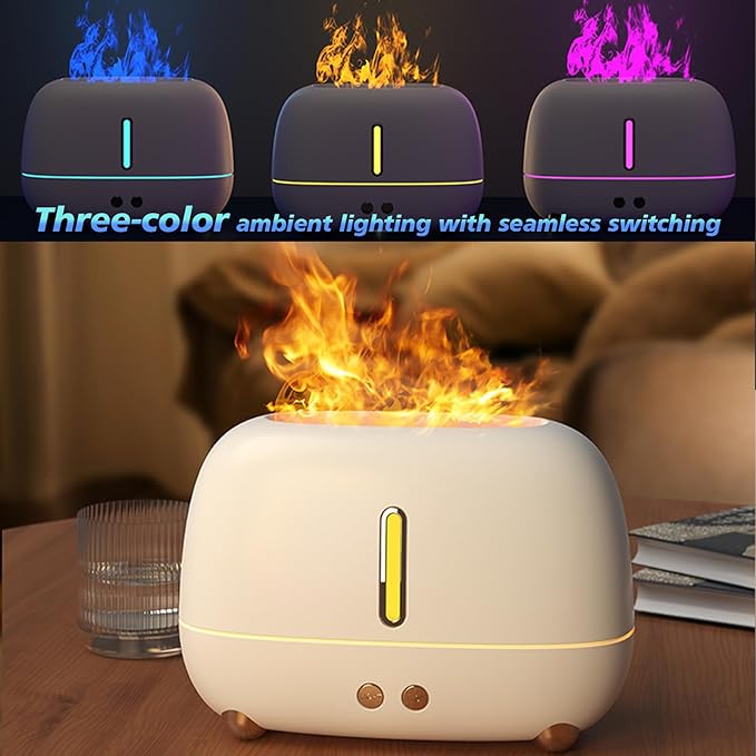 Flame Essential Oil Diffuser, 250ml Ultrasonic Aromatherapy Diffuser, Atomizer Humidifier with 7-Color LED Flame Night Light, Automatic Shutdown, Silent, for Home/Yoga/Office Use, Gifts (Black)