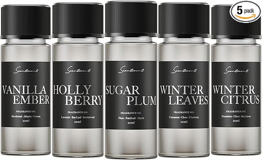 Scentiment Winter Deluxe Discovery Set – Warm Sweet & Spiced Fragrance Oils | Cozy Home Scent Sampler for Cold Air Diffusers 5 x 0.68 fl oz (20 mL)