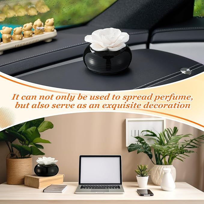 Honeydak 1 Pcs Reedless Ceramic Diffuser Set, Porcelain White Flower Aromatherapy Essential Oil Diffuser for Home Office Bathroom Tabletop Decor, Non-Electric, Valentines Day Gift (Hibiscus)