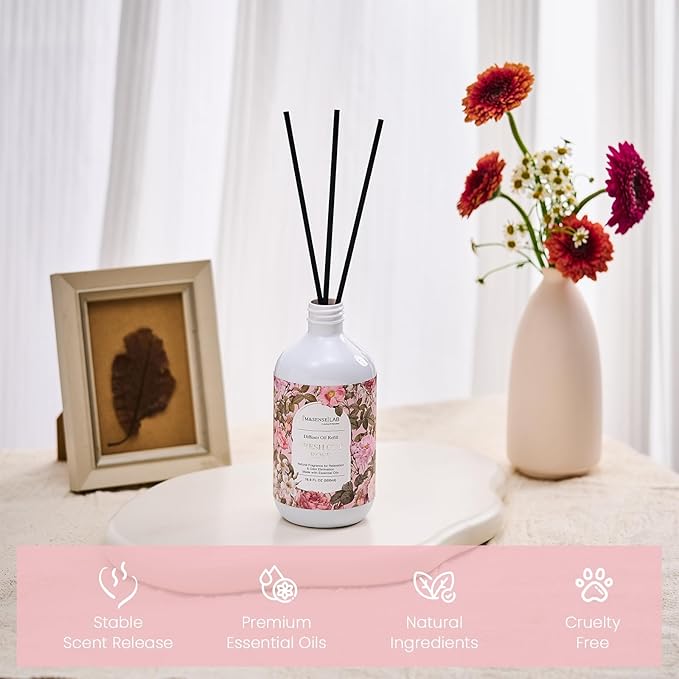M&SENSE Fresh Cut Rose Scent Value Bundle - Reed Diffuser Oil Refill 16.9oz 500ml with 10 Reed Sticks & Odor Eliminator Spray Natural Essential Oil Home Spa Office Dining Room Living Space Freshener