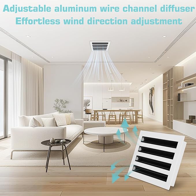 12x8 Modern AC Vent Cover (Duct Opening Cutout), Decorative White Air Vent, All Aluminium Standard Linear Slot Diffuser, Low Noise - Register Grille for Ceiling, Walls & Floors