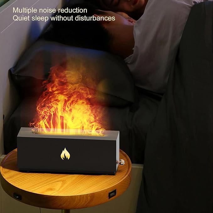 Flame Air Diffuser 3D Fireplace Appearance Multi Colored Fire Automatic Power Off 320ml Silent Flame Mist Air Humidifier for Bedroom Office (Black)