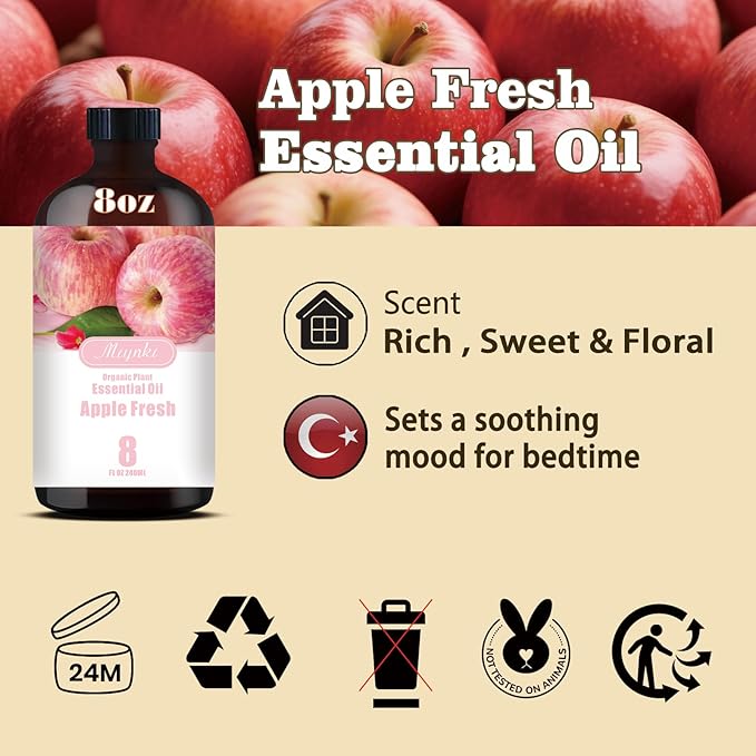 Apple Essential Oil – MLYNKL Apple Oils 8.33 fl oz for Diffusers, Humidifiers, Massage, DIY Candles, Soap, Cleaning, Home, Yoga, Office, Gifts - 250 ml