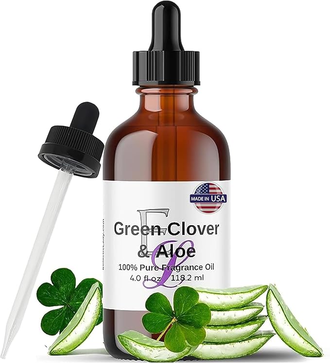Green Clover & Aloe Fragrance Oil, 4 oz Premium, Long Lasting Diffuser Oils, Nostalgic, Clean & Fresh Essential Oils Reminiscent of Disney World, Relaxing Crisp Green Leaf & Beach Waves Aromatherapy