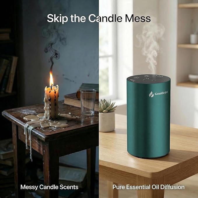 GentleJet LiteMist Waterless Nebulizing Essential Oil Diffuser – Cold Air Aromatherapy, USB-C Cordless 2000mAh Battery, Aluminum Portable for Home Office Car, 20ml
