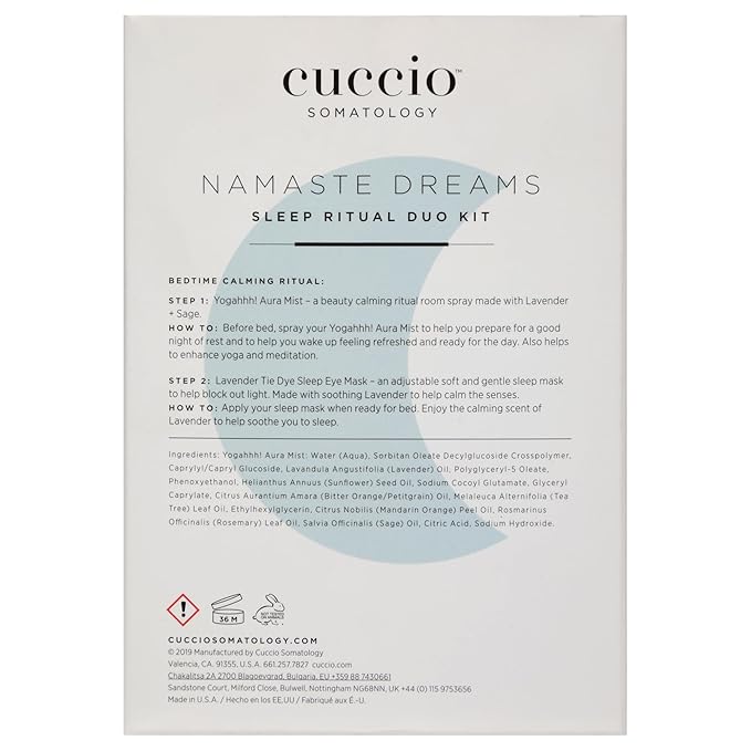 Cuccio Somatology Namaste Dream Kit - Bedtime Aromatherapy Ritual - Relax and Calm Senses - For Restful Sleep, Wake Up Refreshed and Aware - with Lavender Infused Room Mist and Eye Mask - 2 Piece Kit