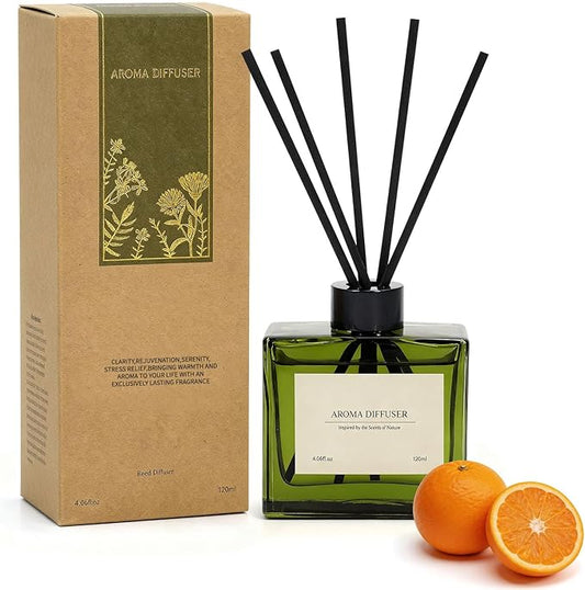 Reed Diffuser, 4 oz Citrus Grove Scent Diffuser with 10 Sticks, 90 Days Long Lasting Reed diffusers for Home, Elegant Fragrance for Bathroom Bedroom Office Decor, Air Fresh