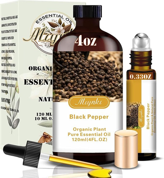Black Pepper Essential Oil – MLYNKL Black Pepper Oils 4.33 fl oz for Diffusers, Humidifiers, Massage, DIY Candles, Soap, Cleaning, Home, Yoga, Office, Gifts - 130 ml