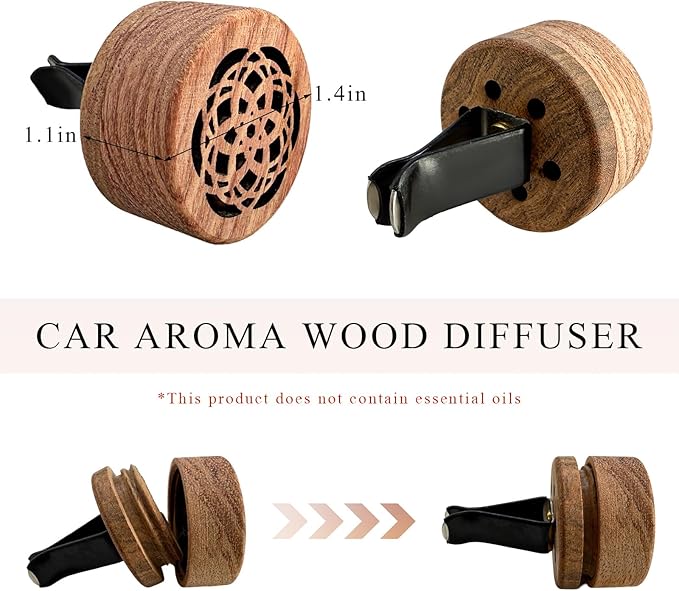 KVAEY 2 PCS Wood Car Essential Oil Diffuser, Wooden Aromatherapy Essential Oils Diffuser with Vent Clip, Wood Vent Clip Air Freshener for Vehicle Office Home Bedroom (Heart Flower)