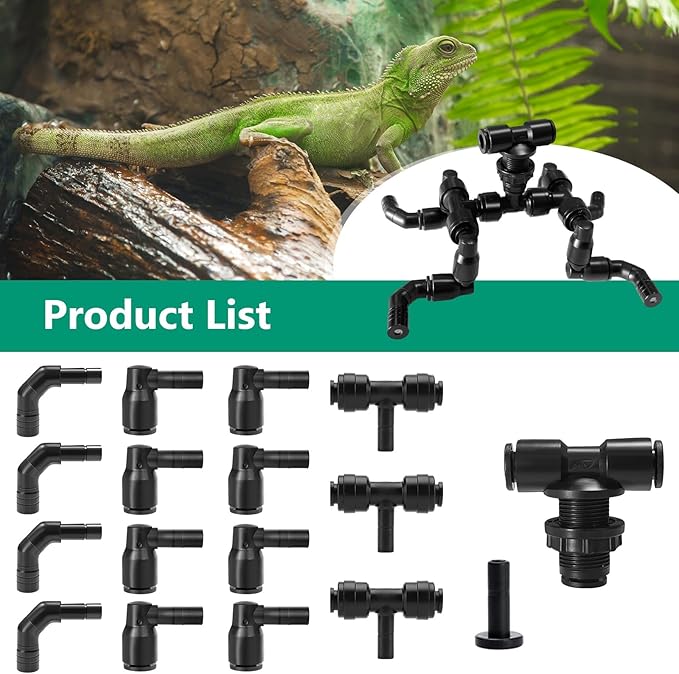 Reptile Mister Nozzles - Four-Jet 360 Adjustable Misting System Nozzles 1/4'' for Terrarium, Paludarium, Vivarium, Plants