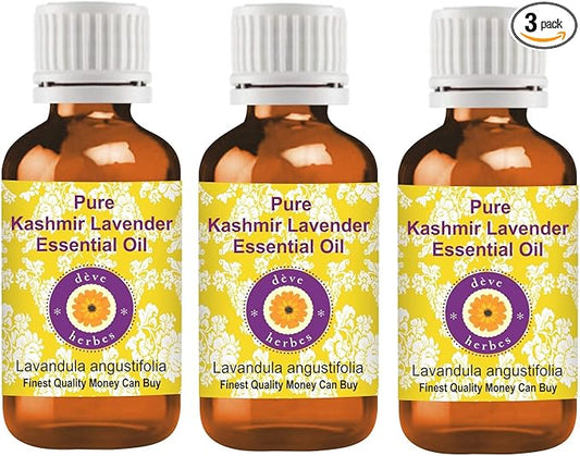 Deve Herbes Pure Kashmir Lavender Essential Oil (Lavandula angustifolia) Steam Distilled (Pack of Three) 100ml X 3 (10 oz)