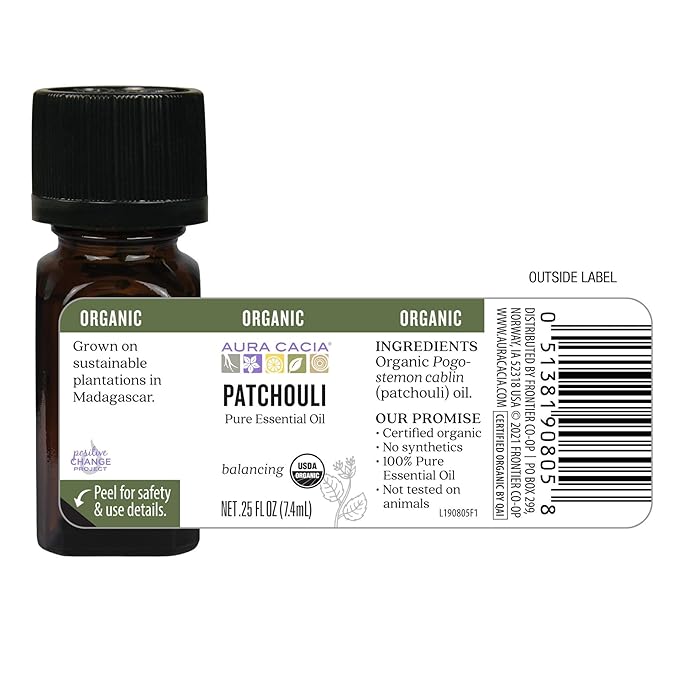 Aura Cacia100% Organic Essential Oil, Patchouli, 0.25 Oz