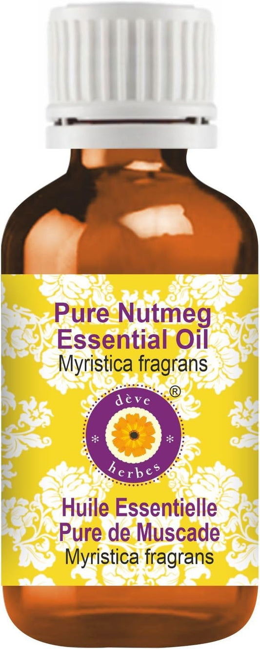 Deve Herbes Pure Nutmeg Essential Oil (Myristica fragrans) Steam Distilled 10ml (0.33 oz)