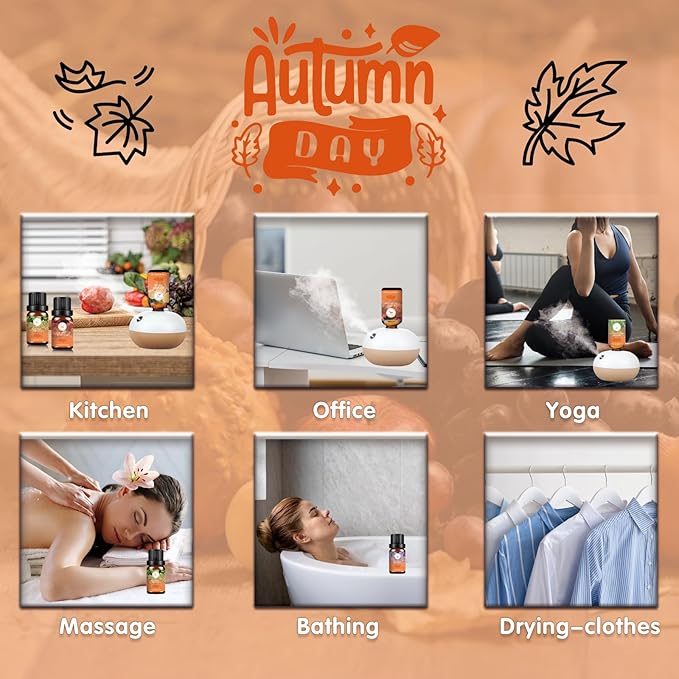 Fall Essential Oils Set - Pure Plant Extracts, Oil Diffuser Essential Oils, Essential Oils for Diffusers for Home, Includes Citrus Burst, Freshness, Cozy Reunion, Fiesta, Leaf Aroma, Aromatic