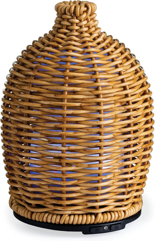 Airome Wicker Medium Rattan Essential Oil Diffuser|100 mL Humidifying Ultrasonic Aromatherapy Diffuser 8 Colorful LED Lights, Intermittent & Continual Mist, Auto Shut-Off