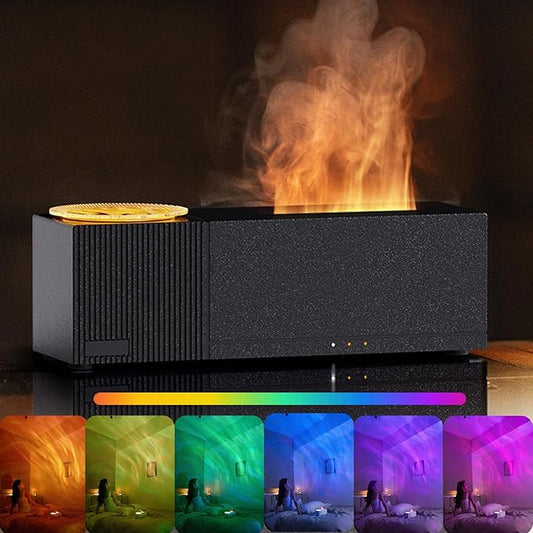 Flame Aroma Diffuser with Starry Sky Projection, Essential Oil Diffuser,150ml Humidifier with Remote Control,Timer,Waterless Auto Shut-Off for Home Office Bedroom