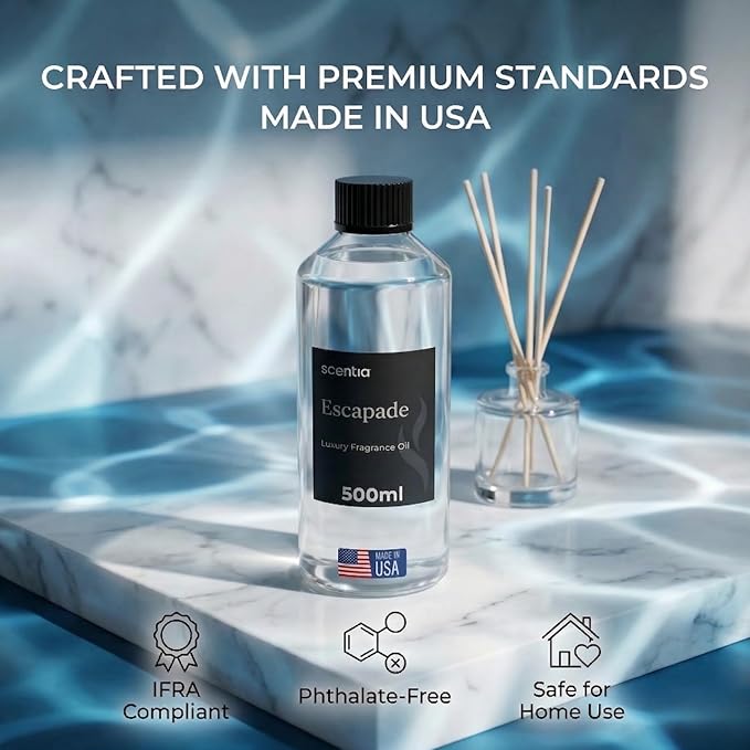 Scentia Escapade Diffuser Oil for HVAC Scent Machine – Hotel Fragrance Inspired by 5-Star Resort – 500 mL – Jasmine, Bergamot & Marine Oil for Commercial & Cold Air Diffusers, Made in USA