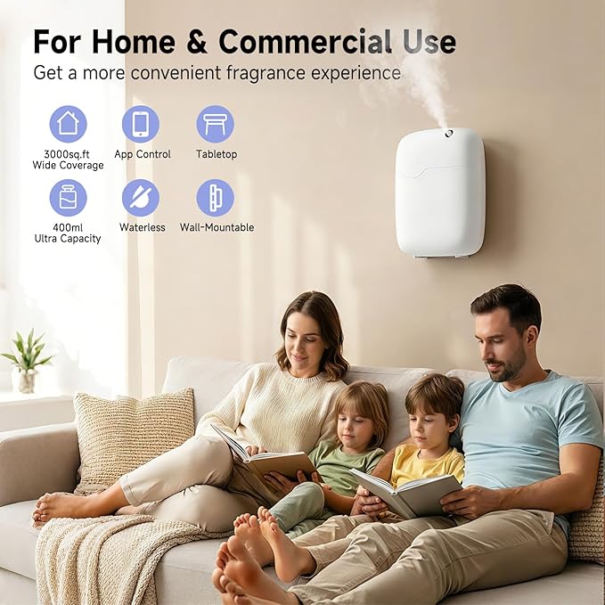 Waterless Essential Oil Diffuser - 3000 Sq.Ft Coverage, 400ml Capacity Scent Diffuser Machine for Aromatherapy, App Control Cold Air Diffusers for Hotel Home Office Large Room Gift for Mom for Her