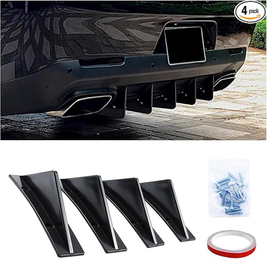 Augeny 4PCS Car Rear Lower Bumper Wing Lip Diffuser, Anti-Crash Curved Shape Auto Shark Fin Spoiler Protector with Screws, Universal Rear Bumper Lip Diffuser Kit for Car SUV Truck (Curved/Black)