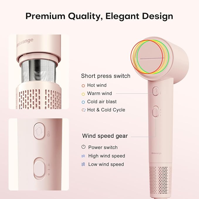 High Speed Hair Dryer 110000 RPM with 1 Billion Plasma Ions, Ionic Blow Dryer Frizz Free Fast Drying with Magnetic Diffuser for Curly Hair, Low Noise Lightweight Thermo Control Hair Dryers for Women