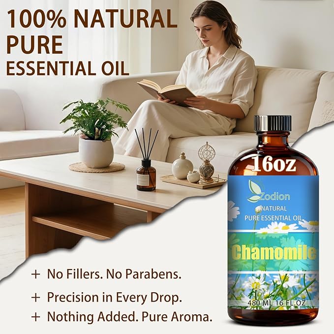 Chamomile Essential Oil, 16 fl oz (480ml) - ZODION Chamomile Fragrance Oil for Diffuser, Massage, Humidifier, DIY Candle, Soap Making, Home, Bath, Yoga
