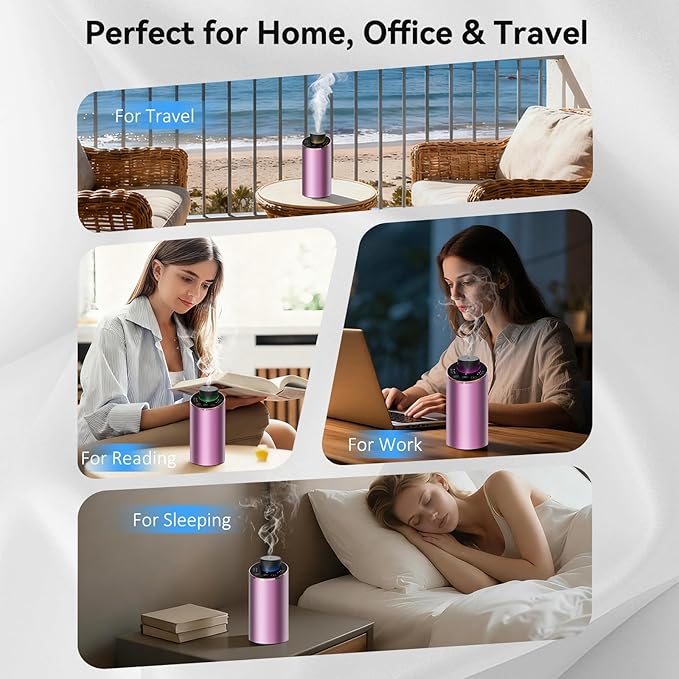 Essential Oil Diffuser Waterless Scent Aromatherapy Diffusers for Home Large Room, Bedroom, Car, Office,Desk, Battery Operated, Small Cordless Air Freshener Machine, 3 Countdown Timers & 3 Mist Levels