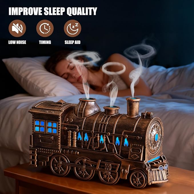 Cool Mist Train Humidifier & Essential Oil Diffuser for Bedroom, Jellyfish-Shaped 300ml Dual Outlet Aroma Diffuser with 2/8H Timer, Kids Nightstand, Office Desk, Nursery Humidifier (Bronze)
