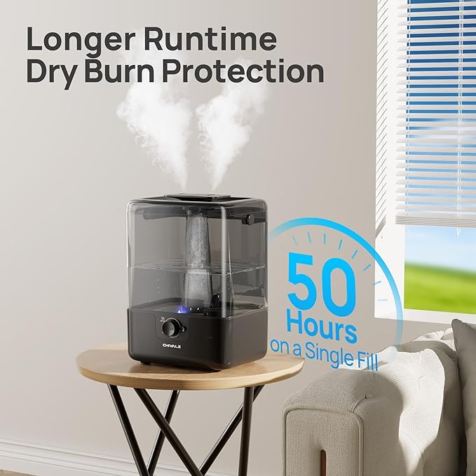CHIVALZ Humidifiers for Bedroom Large Room, 6L Cool Mist Top Fill Humidifier with Essential Oil Diffuser, 26dB Quiet Ultrasonic Humidifier for Baby Nursery Plants, 50H Runtime Night Light Black