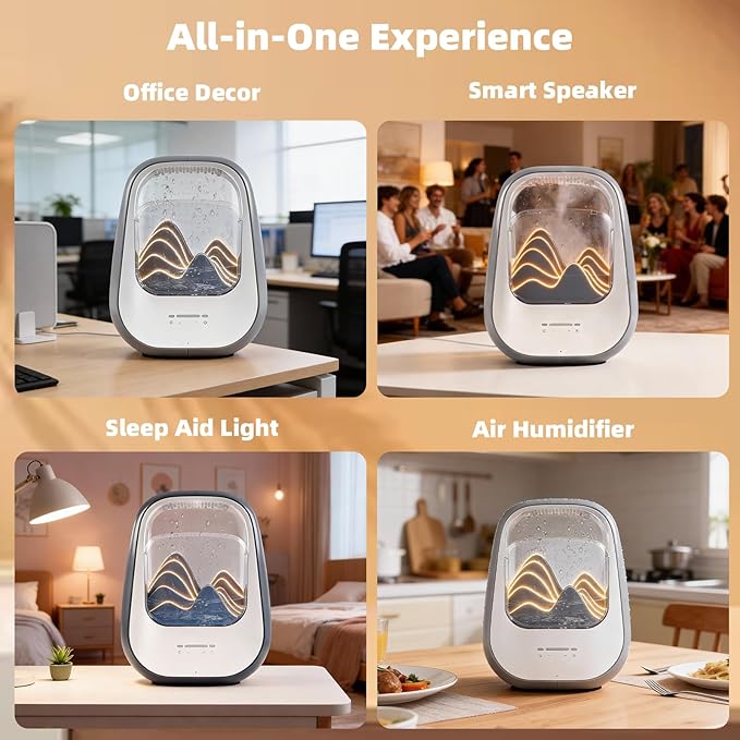 8-in-1 White Noise Sound Machine with Aroma Diffuser, Rain Sound Machine for Sleeping, Stress Relief, Waterfall Sound Machine Night Light Timer for Bedroom Office Home Decor, Gray