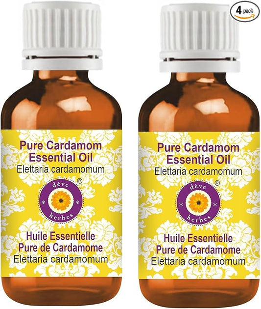 Deve Herbes Pure Cardamom Essential Oil (Elettaria cardamomum) Steam Distilled (Pack of Two) 100ml X 2 (6.76 oz)