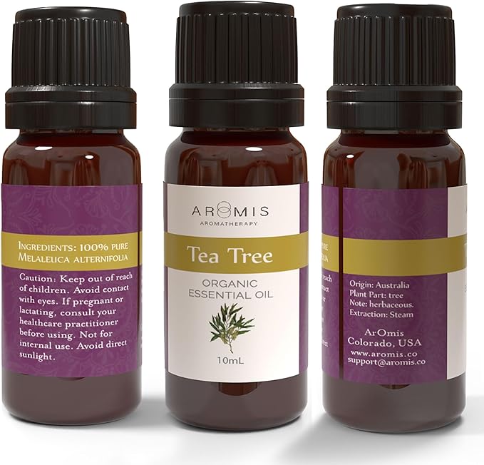 ArOmis Organic Tea Tree Essential Oil - 100% Pure Therapeutic Grade - Undiluted, Premium Oil - 150 Micron Filtered, Perfect for Aromatherapy Diffusers (10ml / .34 fl oz)