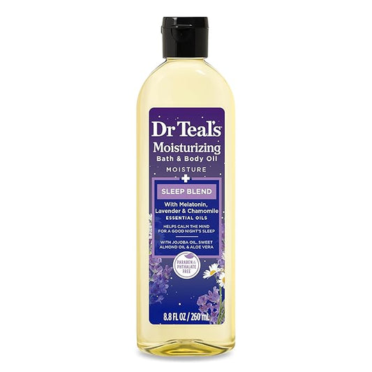 Dr Teal's Moisturizing Bath & Body Oil, Sleep Blend with Melatonin, Lavender & Chamomile Essential Oils, 8.8 fl oz.