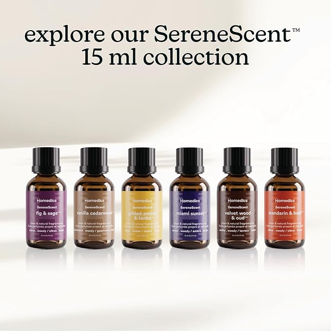 Homedics SereneScent Waterless Diffuser Oil Refill — Mandarin Basil (15ml). Compatible with Compact SereneScent Diffusers. Fresh Citrus & Herb Home Fragrance. Plug & Play