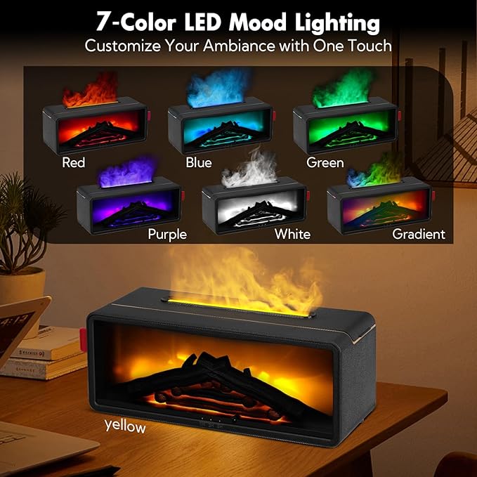 LINGSFIRE Fireplace Diffuser, 7 Colors Flame Humidifier Fireplace Humidifier with Timer Aromatherapy Air Diffuser for Bedroom, Office, Yoga Studio